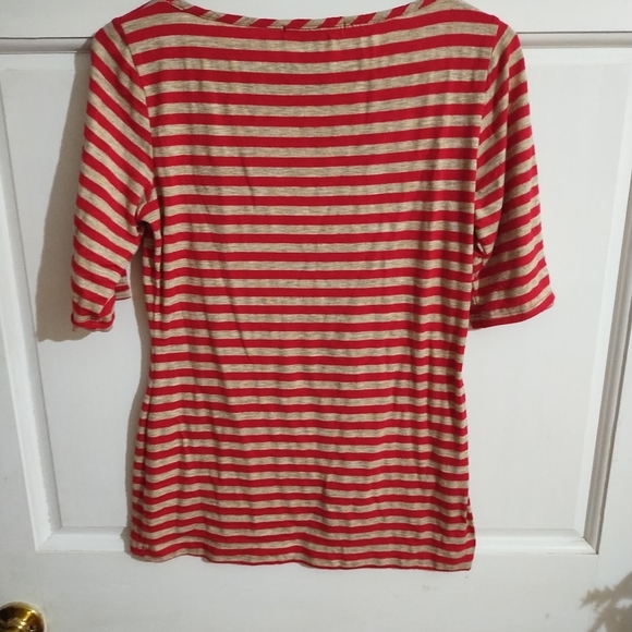 Green Envelope, Red & Cream, Striped, Short Sleeve, Top, Size M - Picture 3 of 3